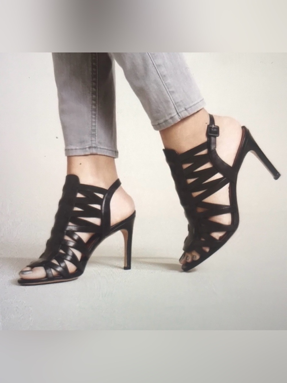 Via Spiga Black Leather Gladiator High Heel Sandals